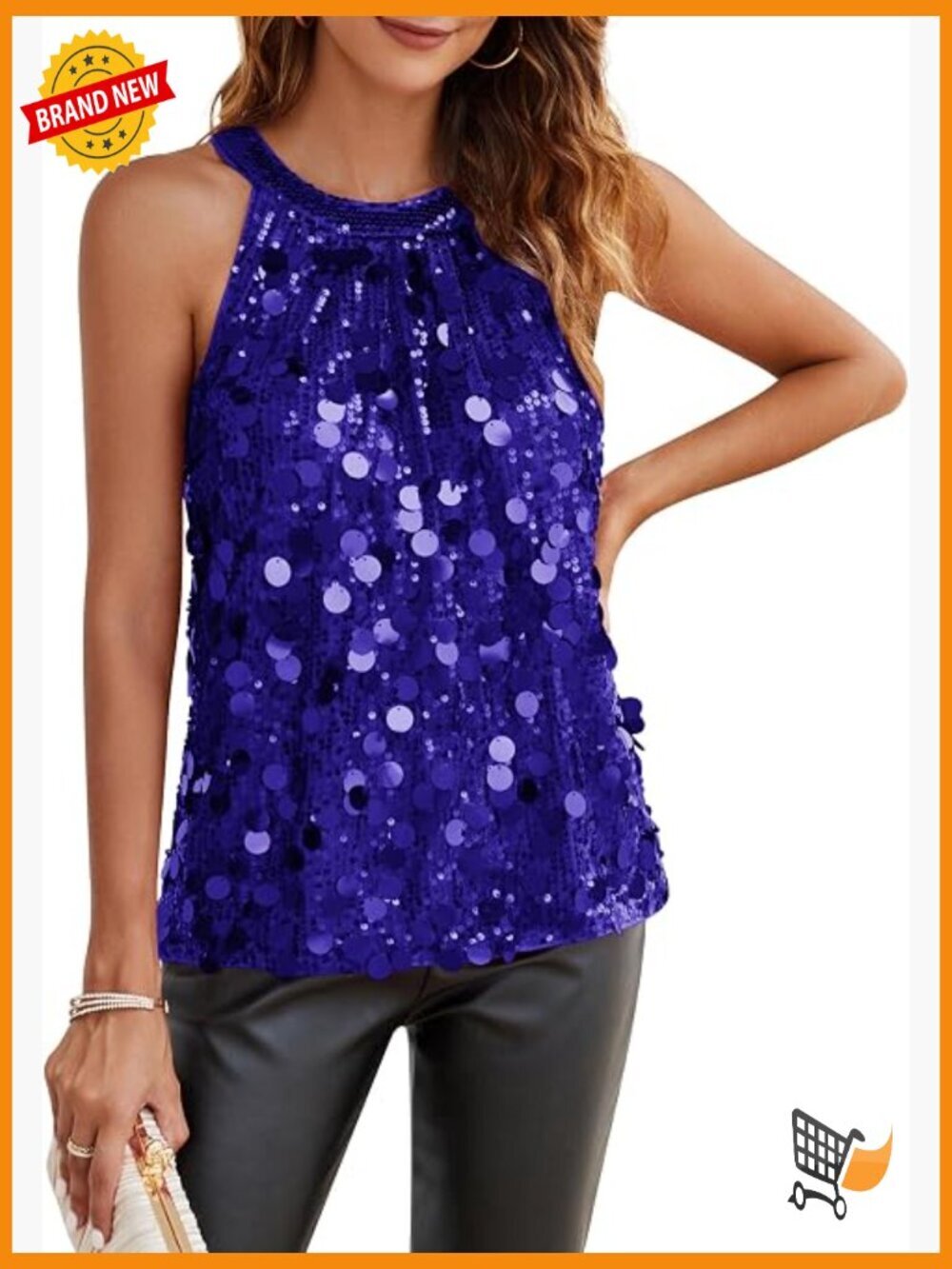 Halter Sequin Tank Top Sleeveless Sparkly Glitter Club Top Ruched Flowy Party